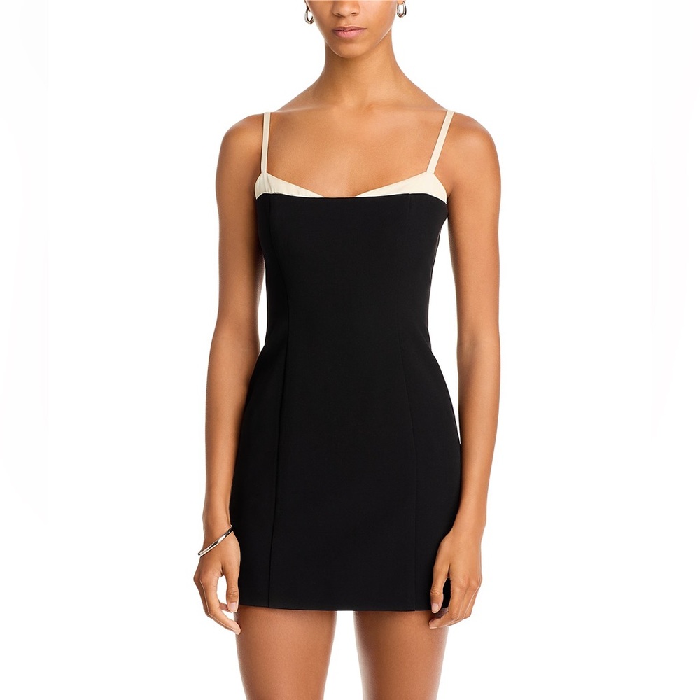 French Connection Black Mini Dress with Cream Trim